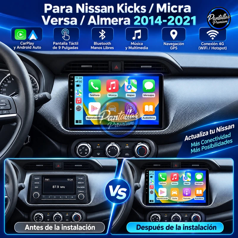 Nissan Kicks Micra Versa Almera 2016-2020 - Radio Pantalla Carplay y Android Auto