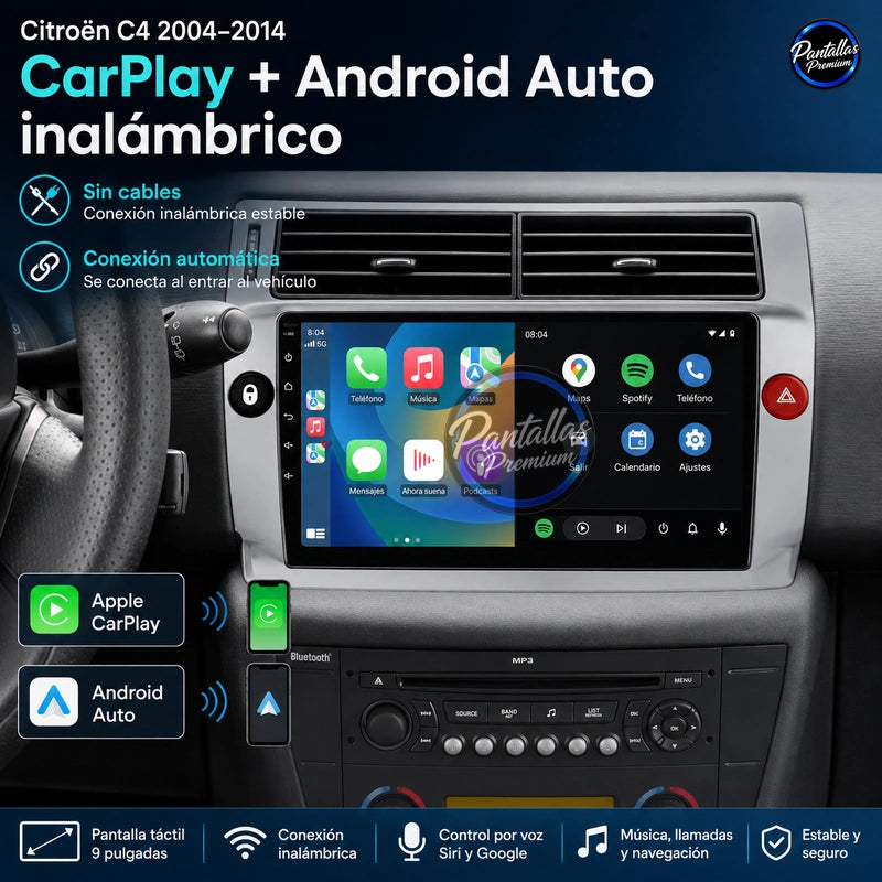 Radio pantalla CarPlay y Android Auto para Citroen C4 2004-2009 - foto 3