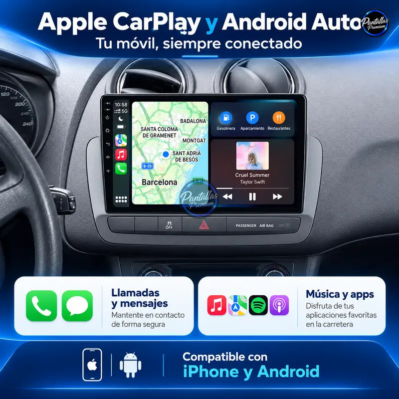Seat Ibiza 6J 2008-2014 - Radio Pantalla Carplay y Android Auto