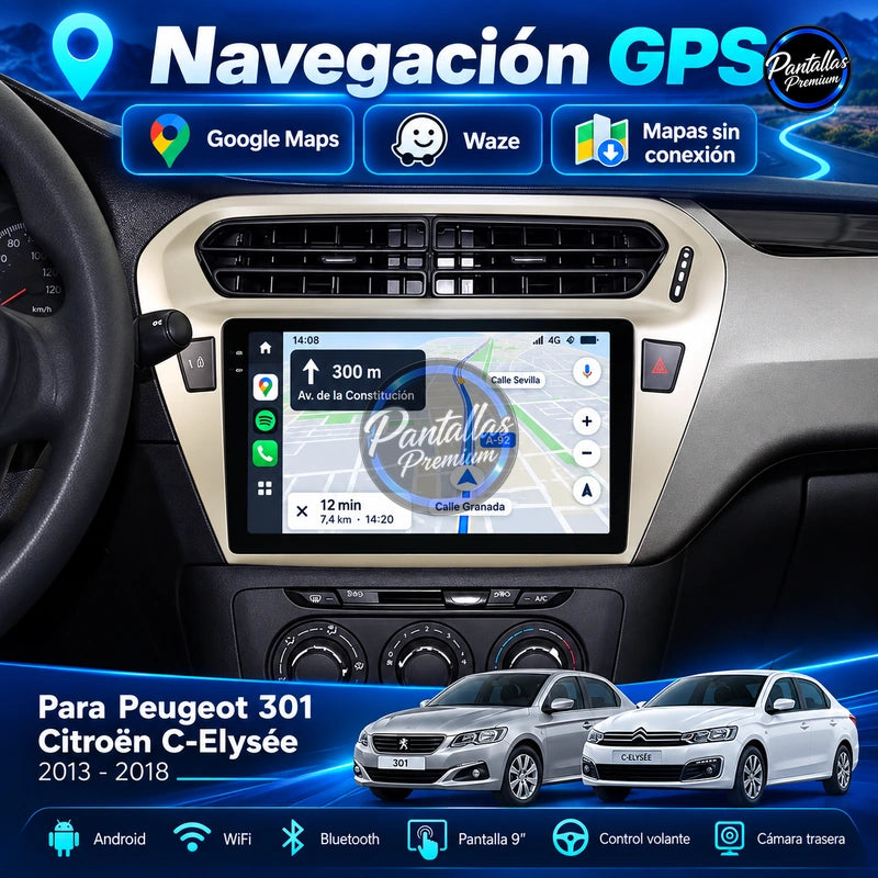 Peugeot Citroen Elysee 301 - Radio Pantalla Carplay y Android Auto