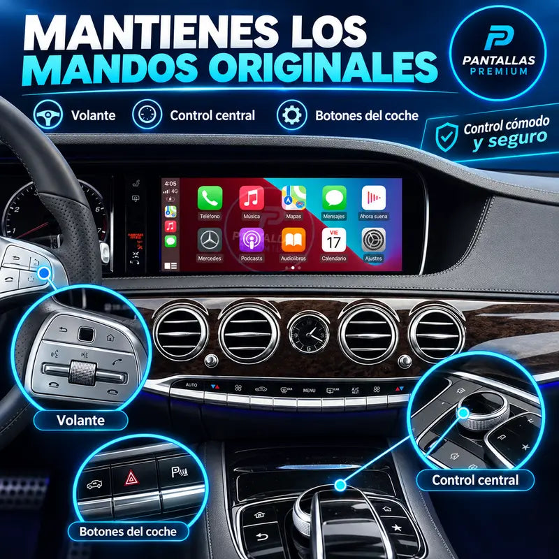 Mandos del volante y controles originales compatibles con CarPlay en Mercedes W222 W217