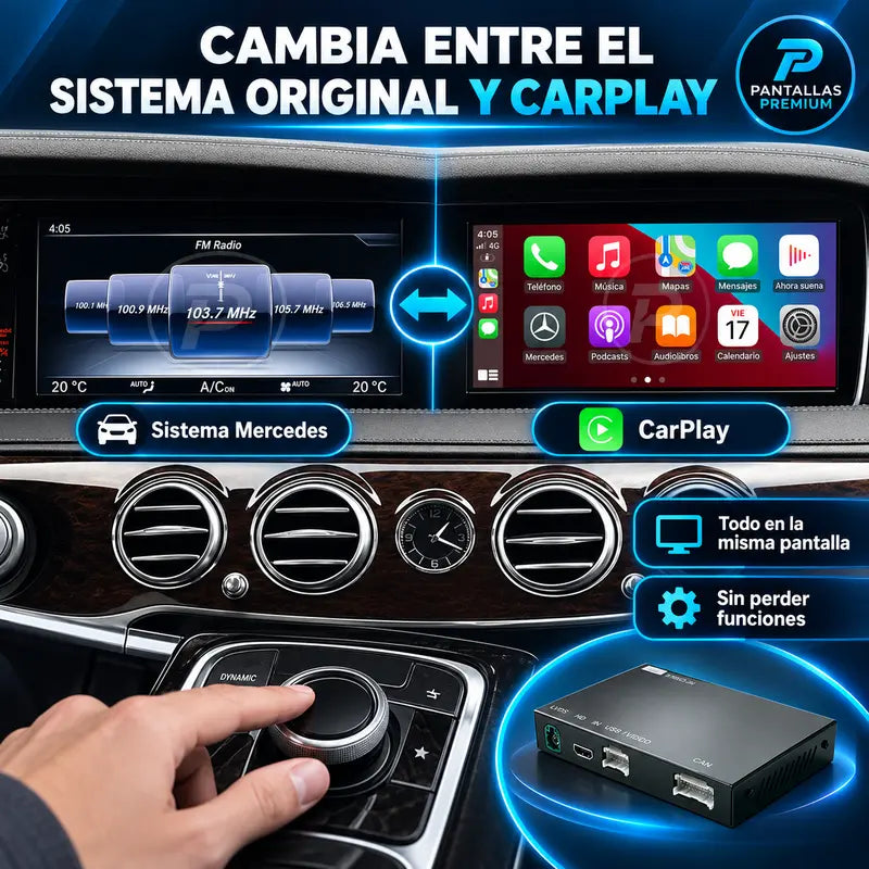 Cambio entre el sistema Mercedes original y CarPlay en la misma pantalla