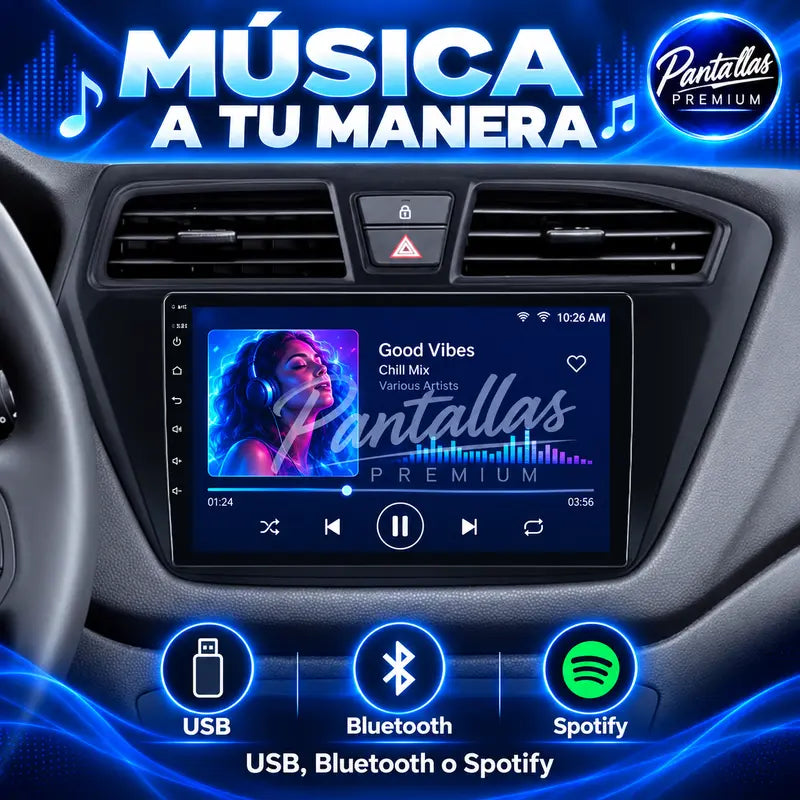 Hyundai i20 música por USB Bluetooth y Spotify