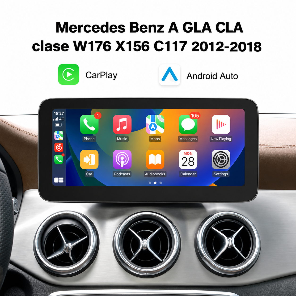 Radio Pantalla CarPlay y Android Auto para Mercedes Benz A GLA CLA clase W176 X156 C117 2012-2018