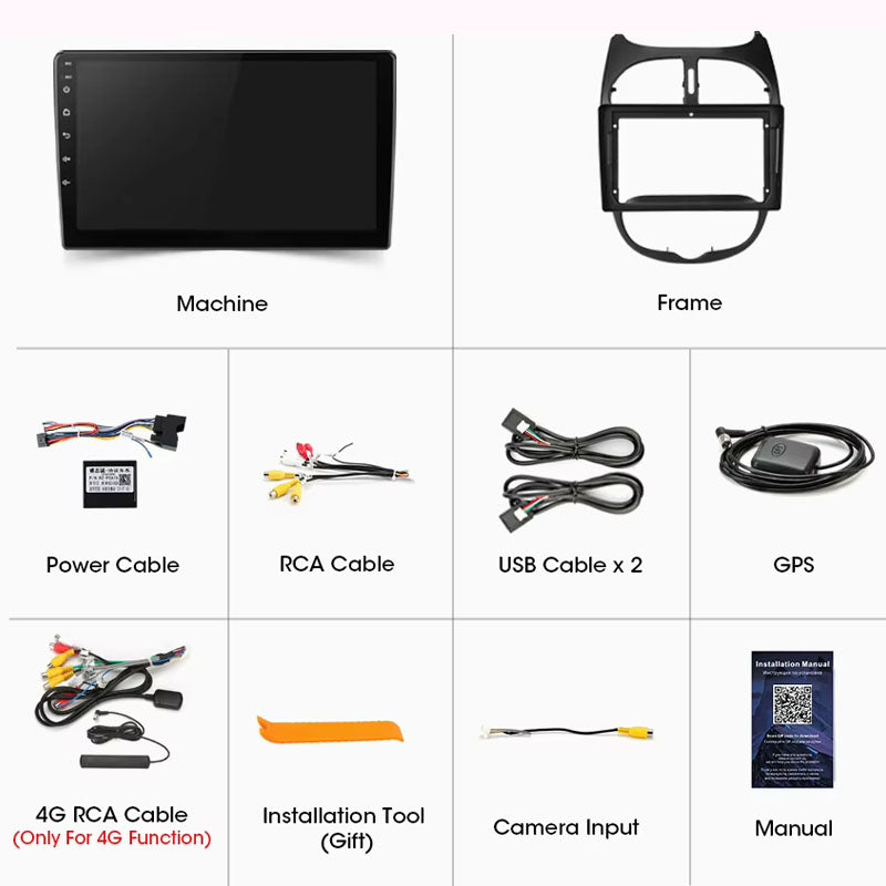 Radio Pantalla CarPlay y Android Auto para Peugeot 206, 206CC, 206SW, 2001-2008