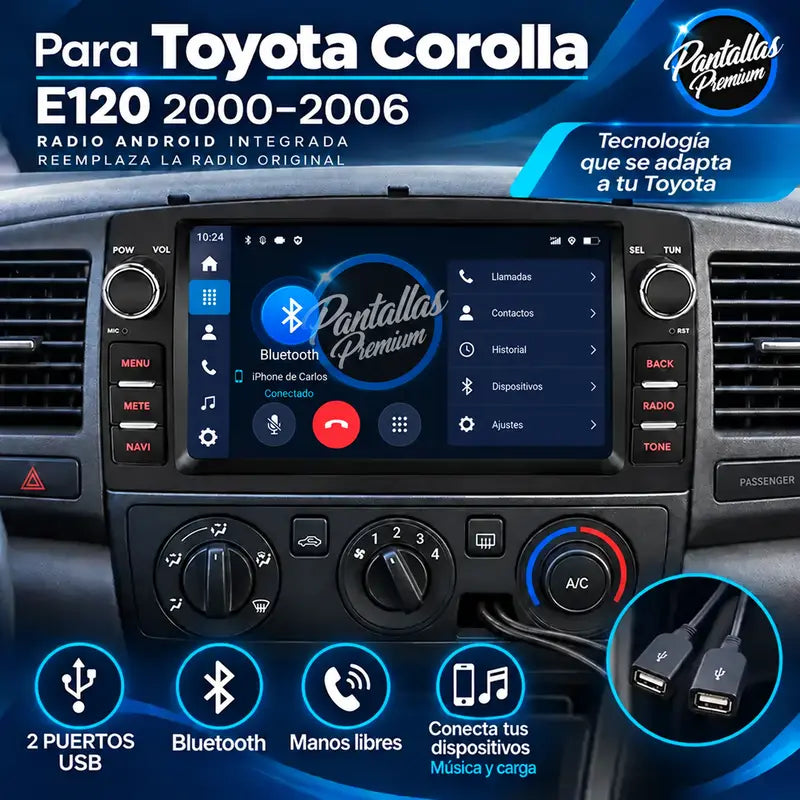 Dos puertos USB y Bluetooth Toyota Corolla E120