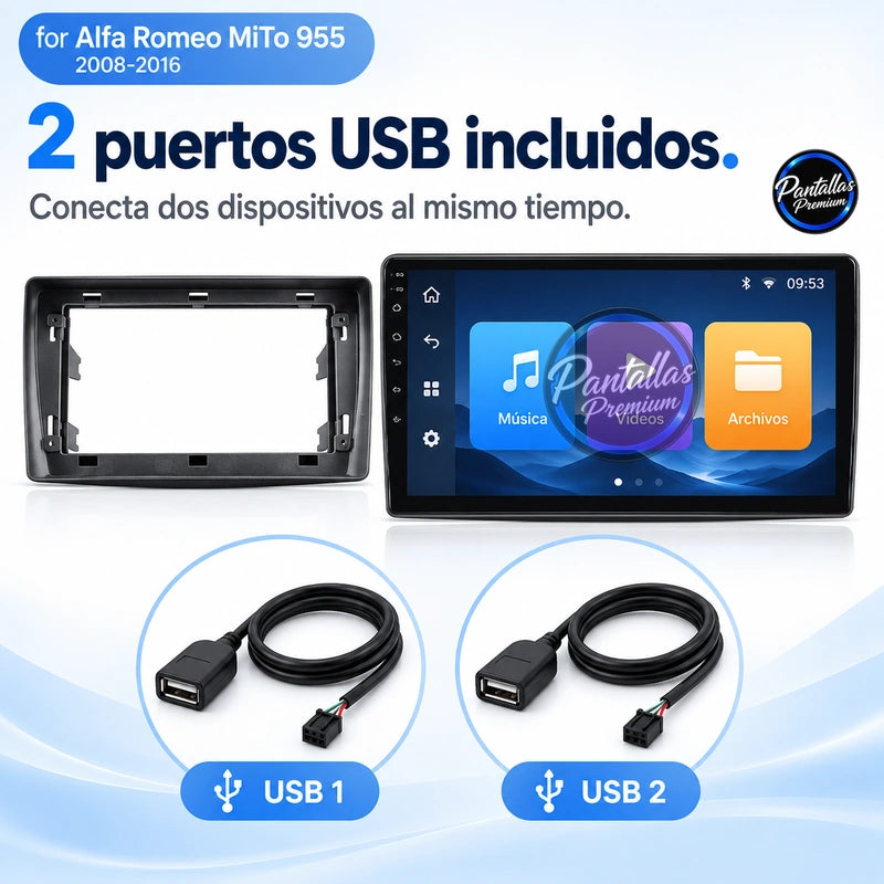 Alfa Romeo Mito 2008 2012 - Radio Pantalla Carplay y Android Auto