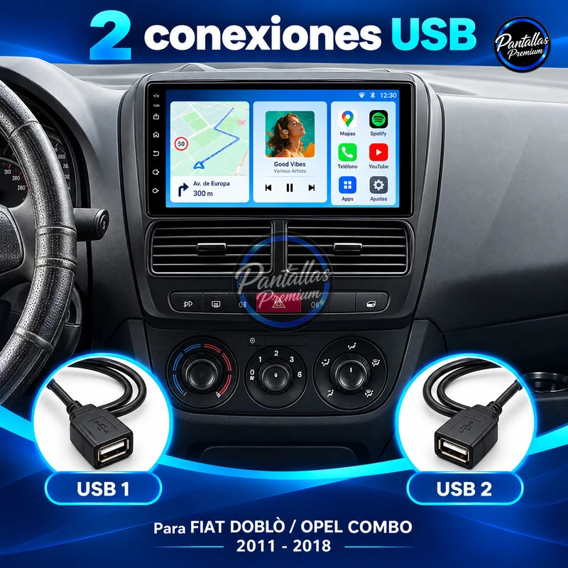 FIAT DOBLO - OPEL COMBO TOUR 2010-2015 - Radio Pantalla Carplay y Android Auto