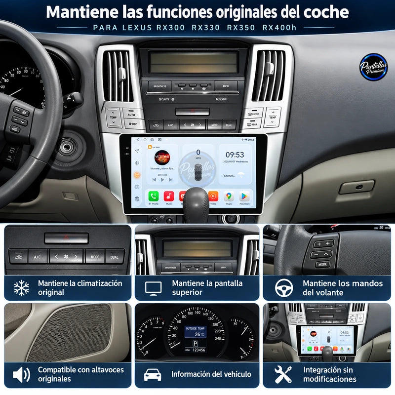 Lexus RX300 RX330 RX350 RX400H 2003-2014 - Radio Pantalla Carplay y Android Auto