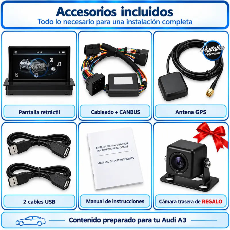 Audi A3 accesorios incluidos pantalla cableado GPS USB manual cámara