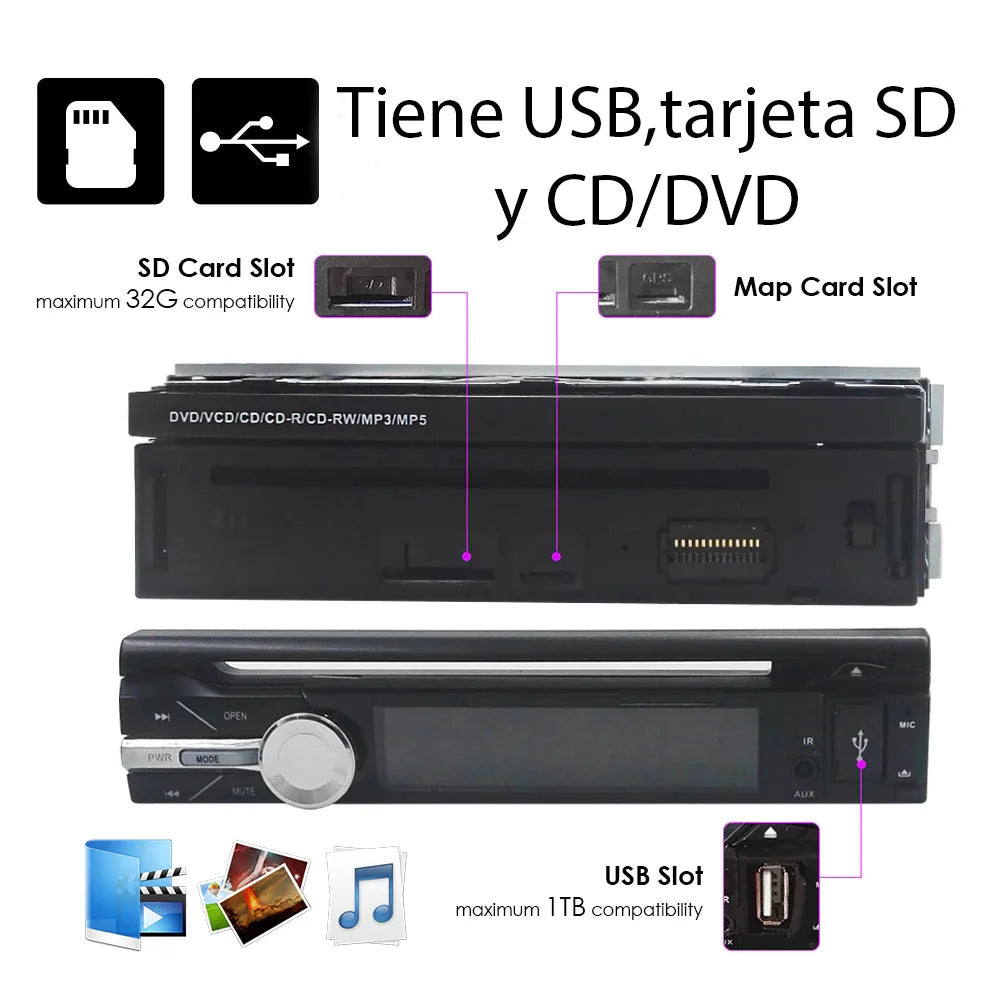Radio pantalla Android 1 din Extraíble con CD/DVD