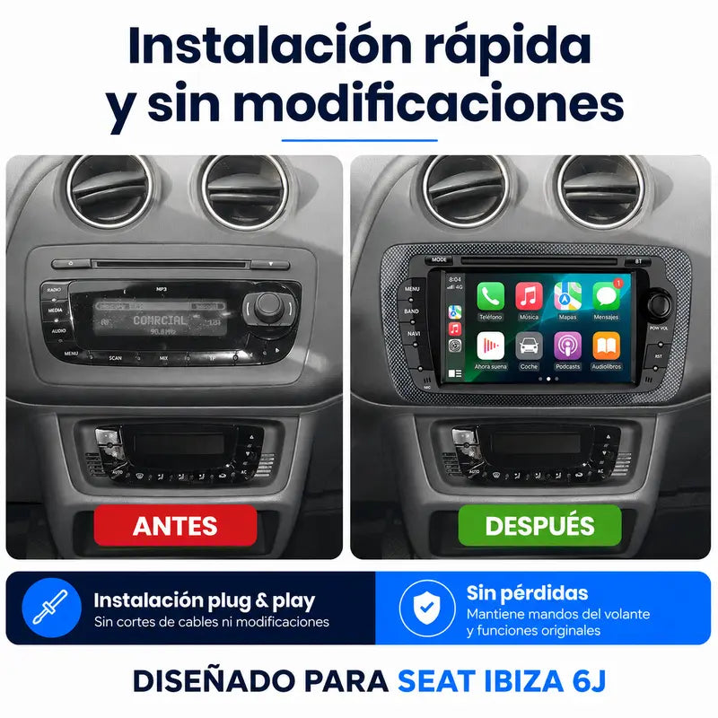 Radio pantalla CarPlay y Android Auto para Seat Ibiza 6J (2008-2014) - foto 2