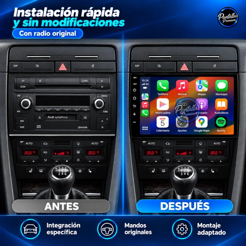 Audi A4 / SEAT Exeo, pantalla de 9 pulgadas — Instalación con radio original