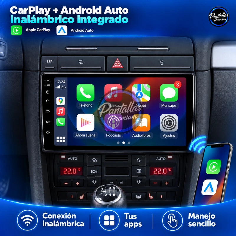 Audi A4 / SEAT Exeo, pantalla de 9 pulgadas — CarPlay y Android Auto inalámbricos
