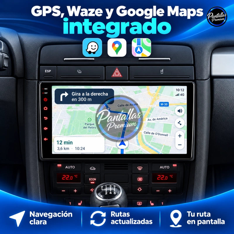 Audi A4 / SEAT Exeo, pantalla de 9 pulgadas — GPS, Waze y Google Maps integrado