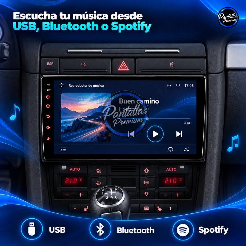 Audi A4 / SEAT Exeo, pantalla de 9 pulgadas — Escucha tu música desde USB, Bluetooth o Spotify