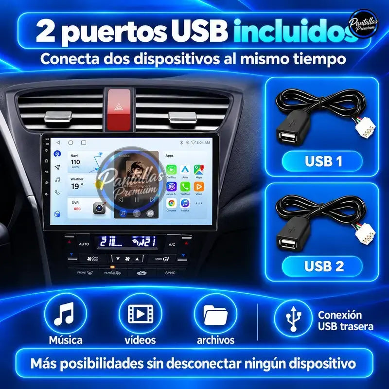 Dos puertos USB Honda Civic Mk9