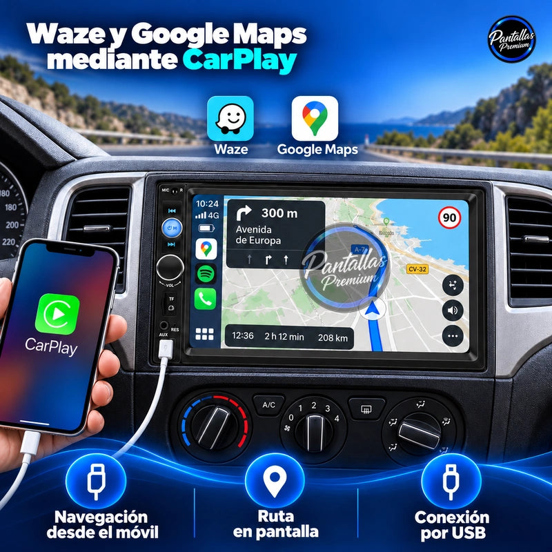 Universal 2 DIN — Waze y Google Maps mediante CarPlay