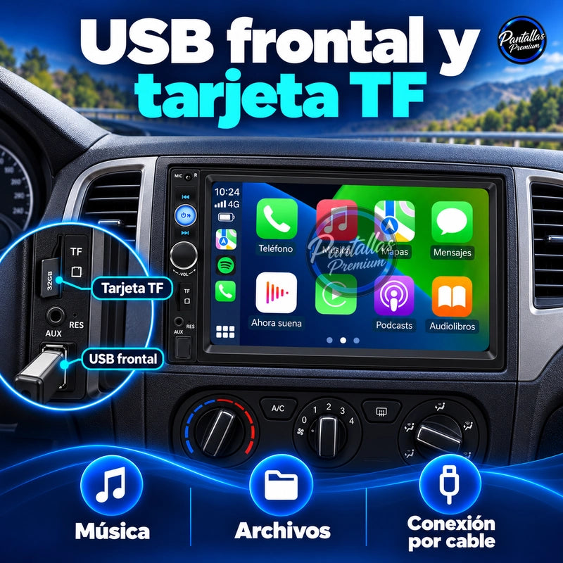 Universal 2 DIN — USB frontal y tarjeta TF