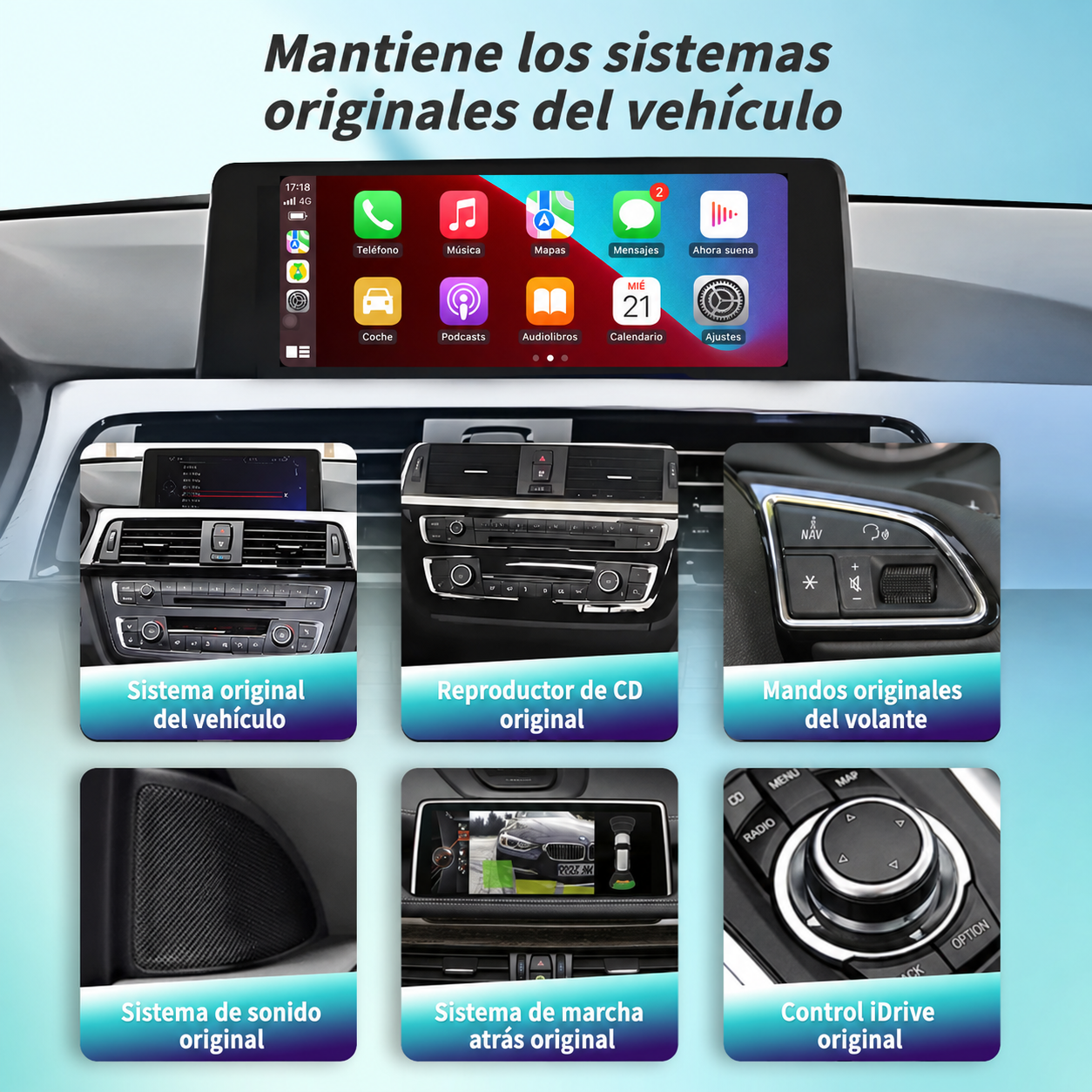 Interfaz CarPlay y Android Auto para BMW CIC · NBT · EVO · CCC (Serie 1-7, X1-X6, MINI, Z4) - foto 3