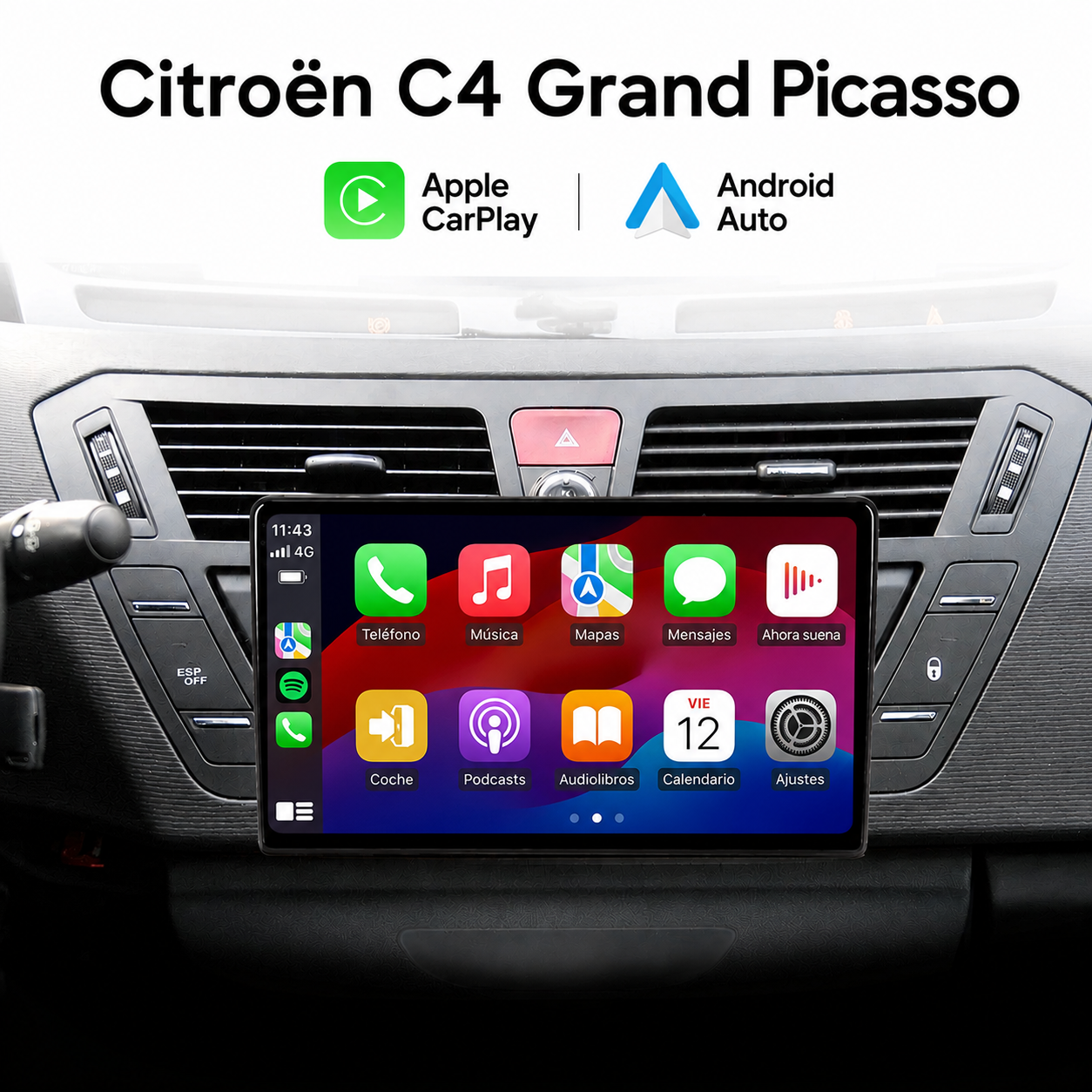 Radio Pantalla CarPlay y Android Auto para Citroen C4 Grand Picasso 2006-2013