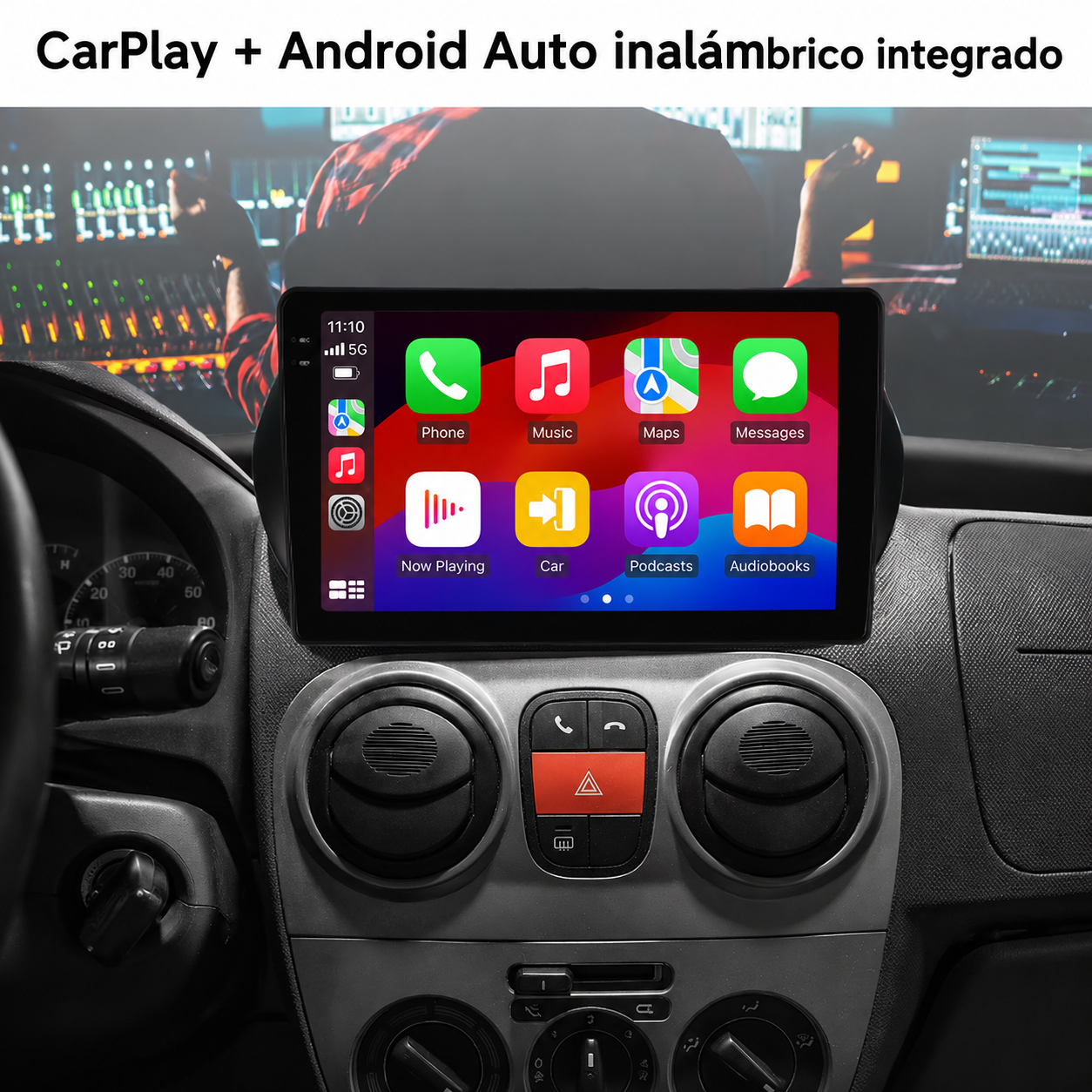 Radio Pantalla CarPlay y Android Auto para  Fiat Fiorino Qubo 2008-2017, Citroen Nemo 2008-2017, Peugeot Bipper 2008-2017