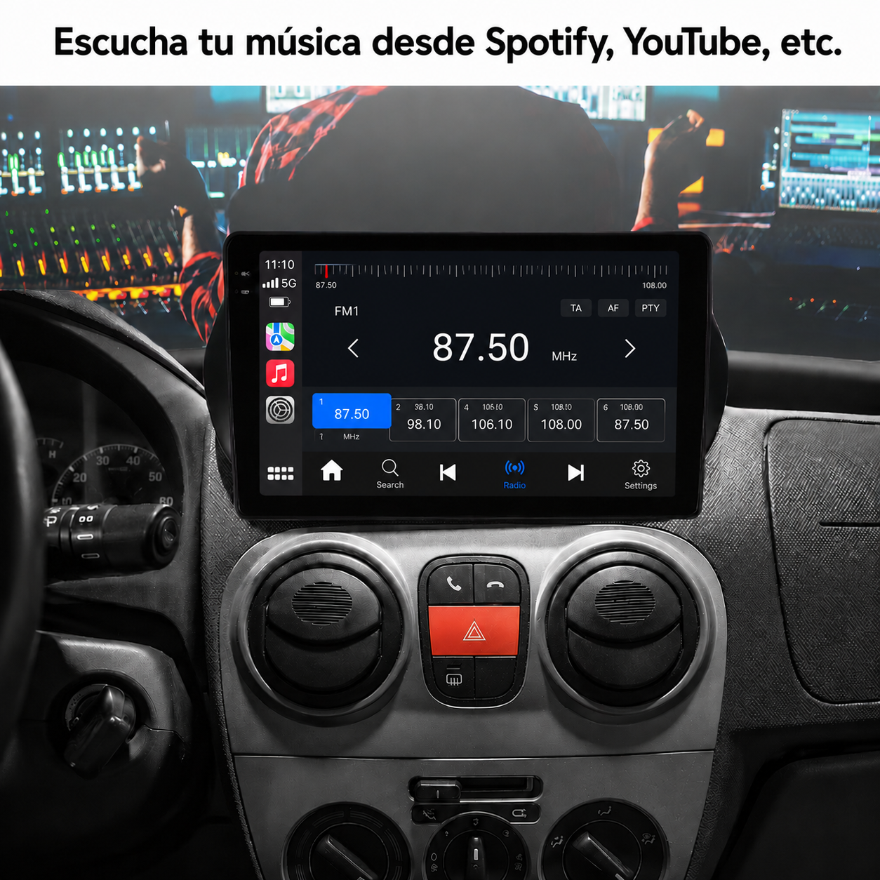 Radio Pantalla CarPlay y Android Auto para  Fiat Fiorino Qubo 2008-2017, Citroen Nemo 2008-2017, Peugeot Bipper 2008-2017