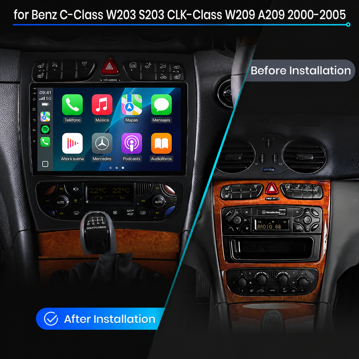 Radio Pantalla CarPlay y Android Auto para Mercedes Benz Clase C W203 / Clase CLK 2000-2009