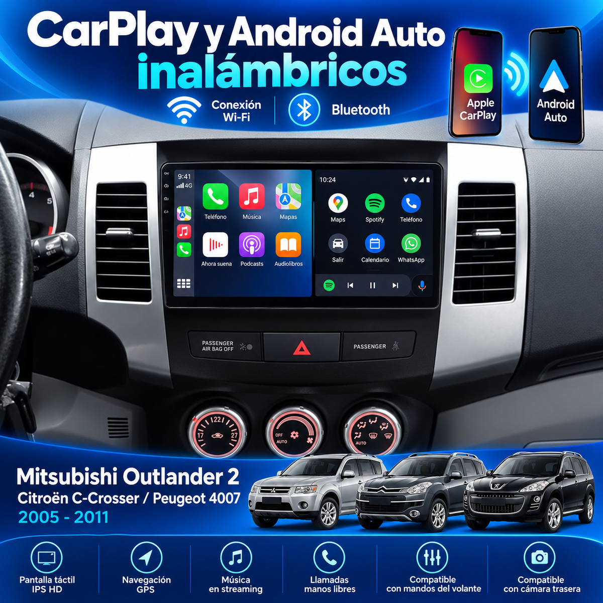 Mitsubishi Outlander 2 Peugeot 4007 Citroen c-crosser 2005-2011 - Radio Pantalla Carplay y Android Auto