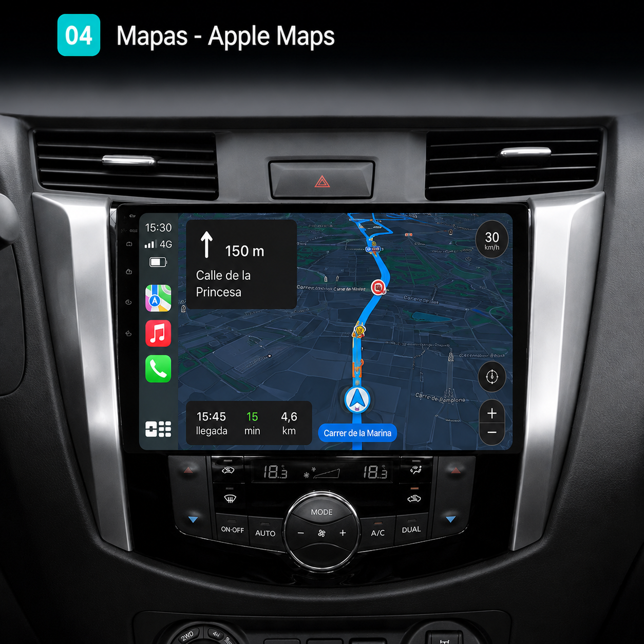 Radio Pantalla CarPlay y Android Auto para Nissan Navara Frontier NP300 2014-2024