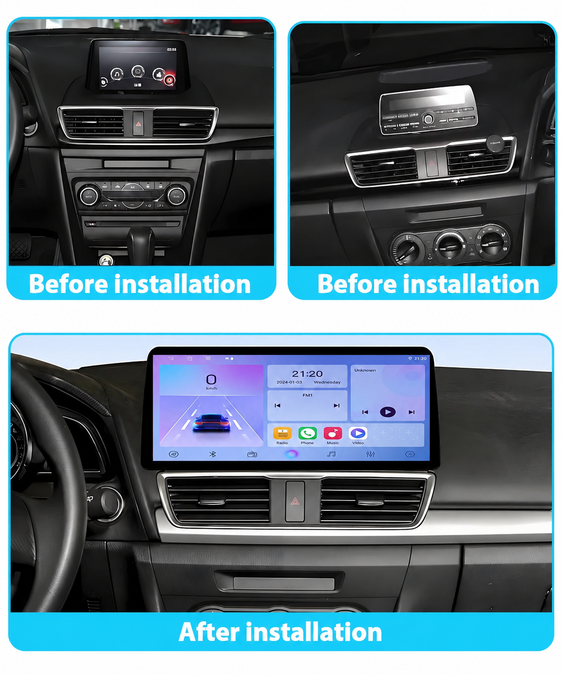 Radio Pantalla CarPlay y Android Auto para Mazda 3 Axela BM 2014-2019