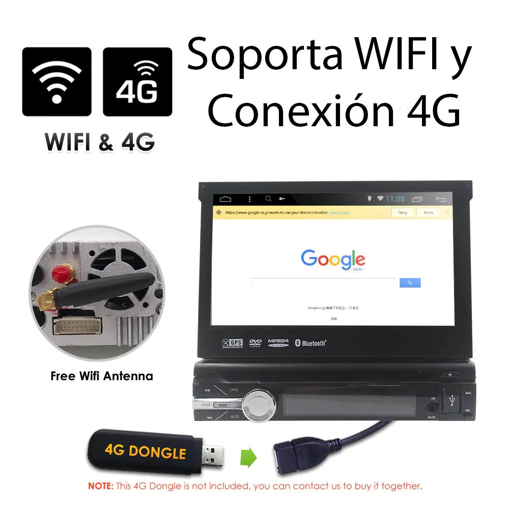 Radio pantalla Android 1 din Extraíble con CD/DVD