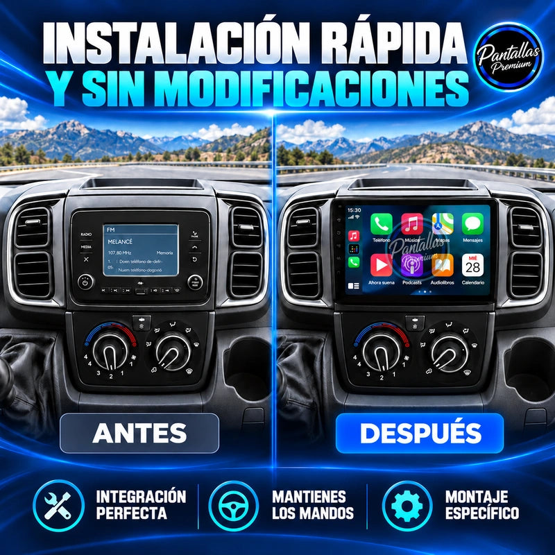 Peugeot Boxer Fiat Ducato Citroen Jumper 2018-2026 - Radio Pantalla Carplay y Android Auto - antes-despues - Pantallas Premium