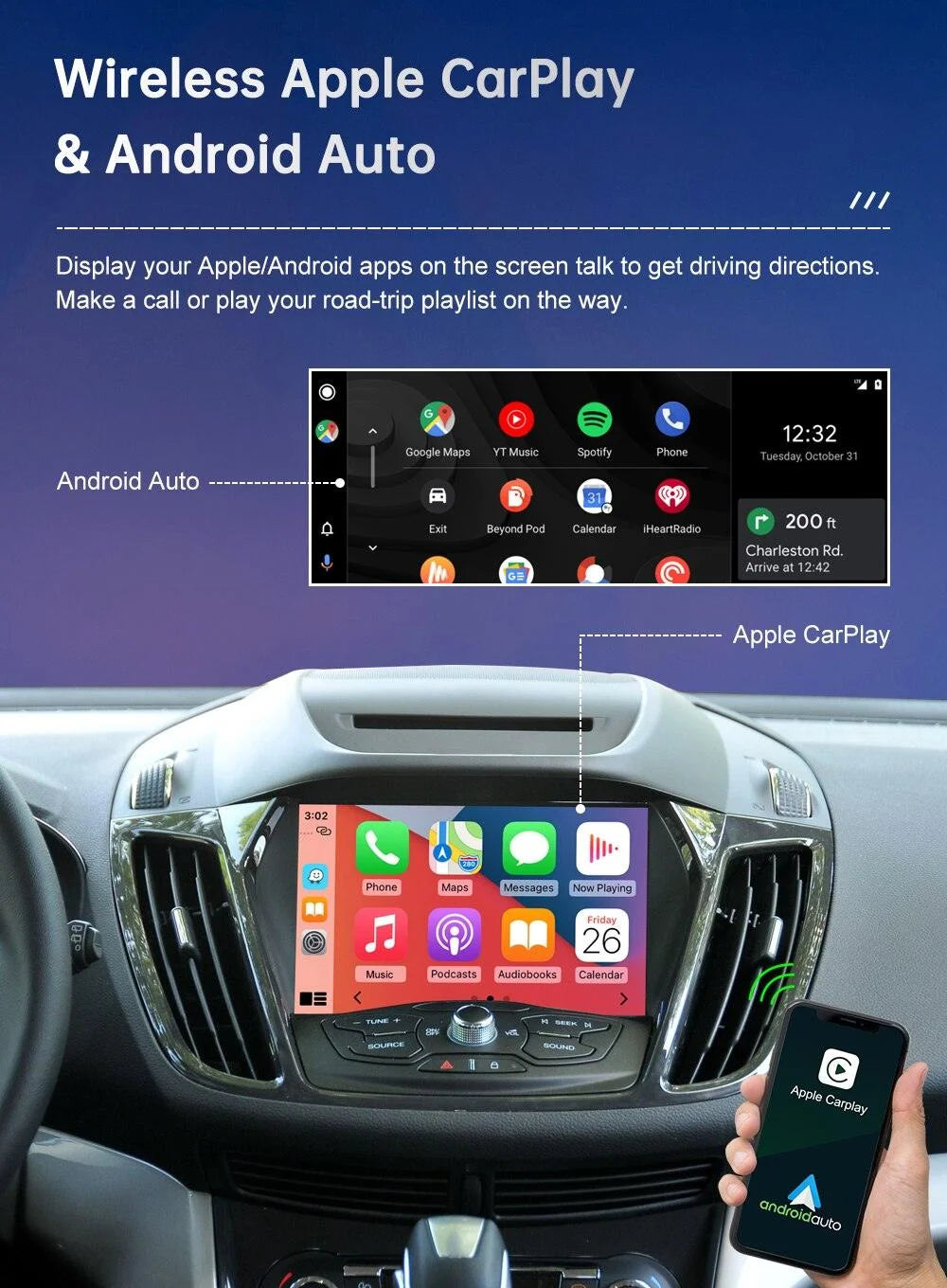 Interfaz CarPlay Inalámbrico + Android Auto para Ford Sync 2 (Explorer, Focus, Fiesta, C-Max, Edge, F-150, Fusion, Taurus)