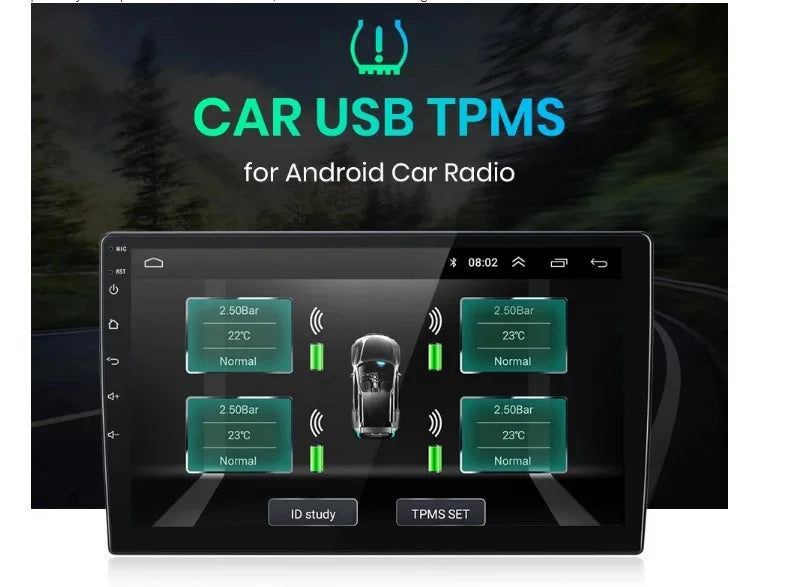 Producto Car Tire Pressure Monitoring System Android Navigation TPMS Device With 4 Sensors USB Wireless Transmission - vista detallada