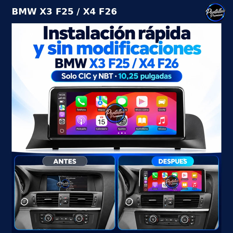 BMW X3 F25 X4 F26 10,25 pulgadas CIC NBT: antes despues