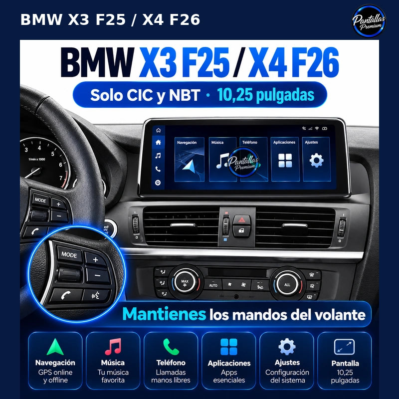 BMW X3 F25 X4 F26 10,25 pulgadas CIC NBT: volante
