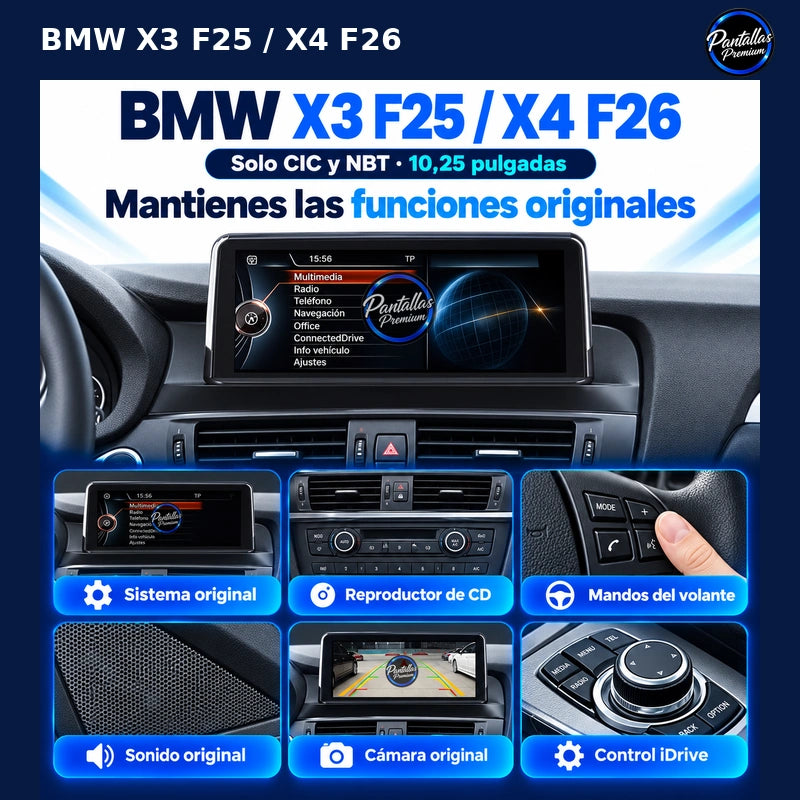 BMW X3 F25 X4 F26 CIC NBT 10,25: funciones-originales