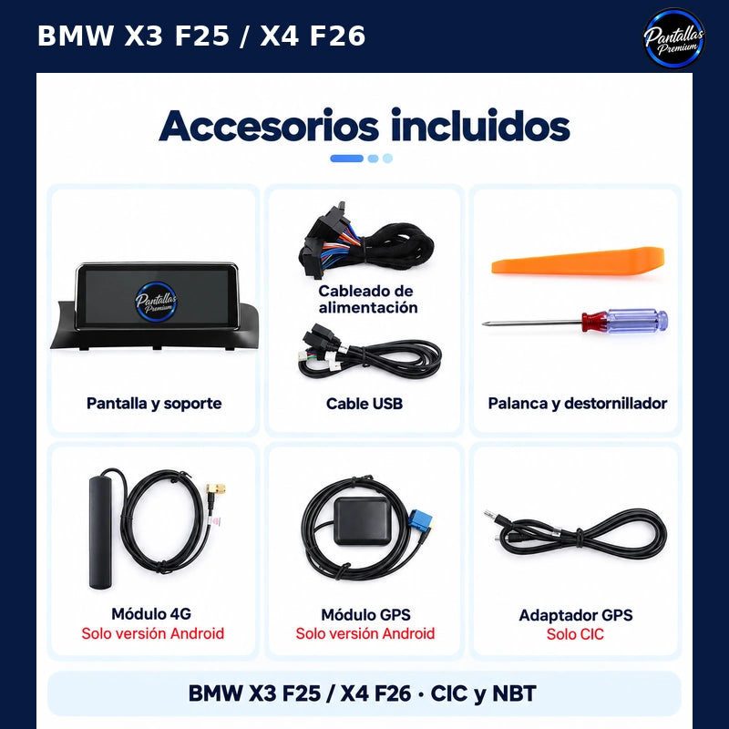 BMW X3 F25 X4 F26 CIC NBT 10,25: accesorios