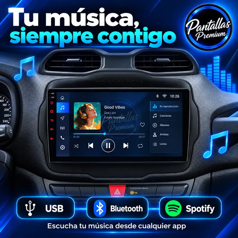 Música USB Bluetooth Spotify Jeep Renegade BU BV 2014-2022