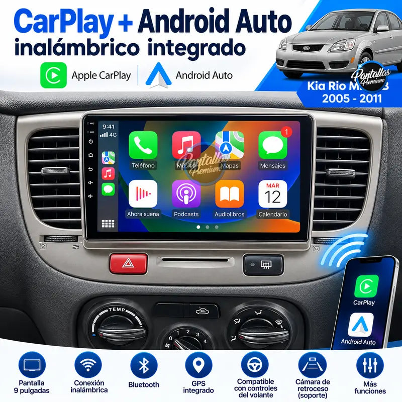 Kia Rio Mk2 JB - CarPlay y Android Auto inalámbricos