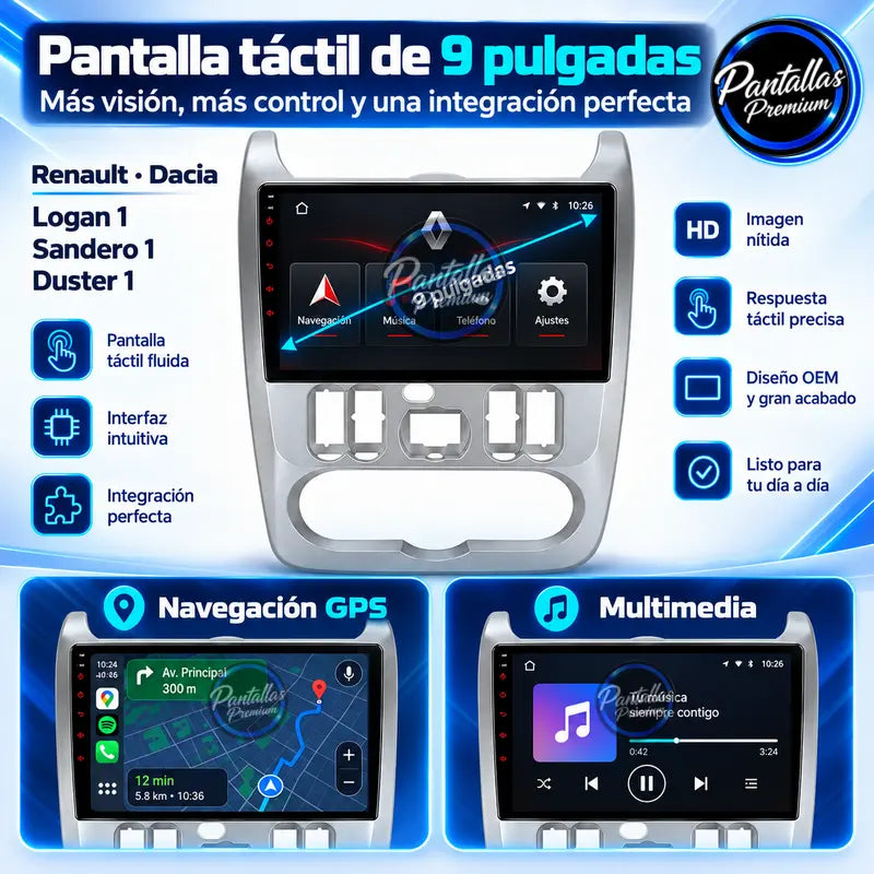 Pantalla táctil de 9 pulgadas para Renault Logan 1, Sandero 1 y Dacia Duster 1