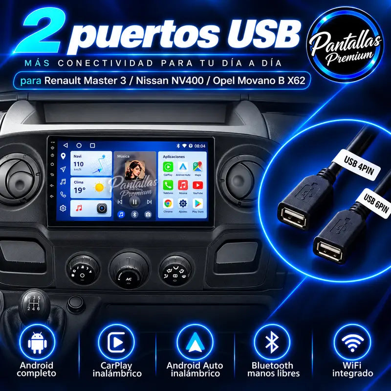 Dos puertos USB 4PIN y 6PIN para pantalla X62