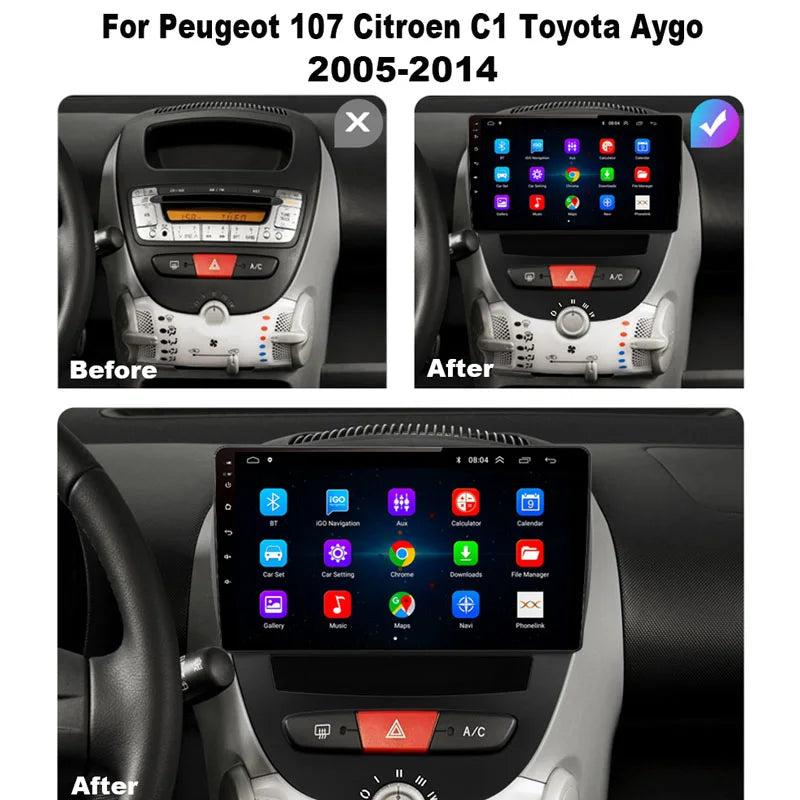 Radio Pantalla Carplay para Toyota Peugeot 107 Citroen C1 Aygo - foto 2