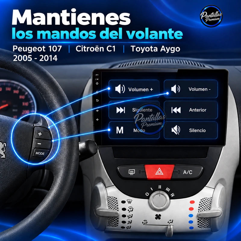 Peugeot 107, Citroën C1 y Toyota Aygo — mandos volante