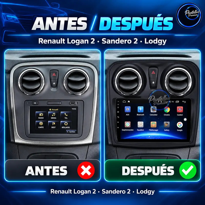 Renault Logan 2 Sandero 2 Lodgy - antes y después de la instalación