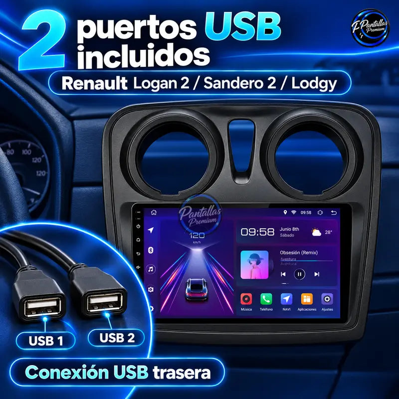 Renault Logan 2 Sandero 2 Lodgy - dos puertos USB incluidos