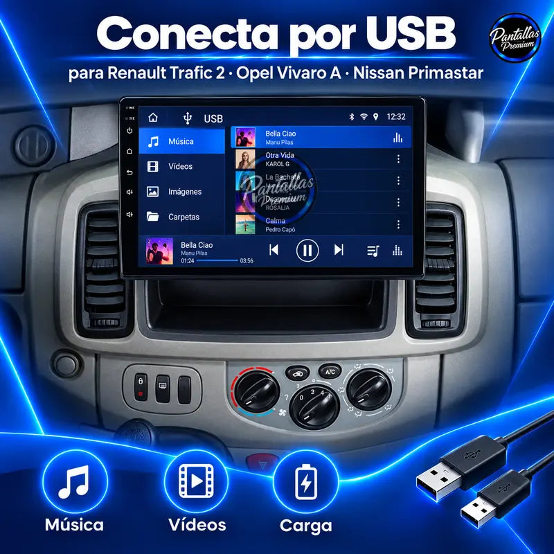 Dos conexiones USB para Renault Trafic 2 Opel Vivaro A Nissan Primastar 2001-2014