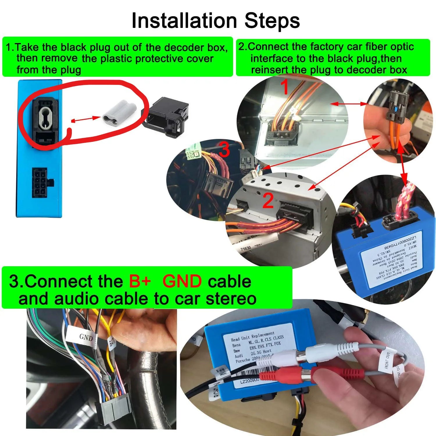Decodificador de Fibra Óptica para Mercedes Benz ML / GL / R / Porsche Cayenne