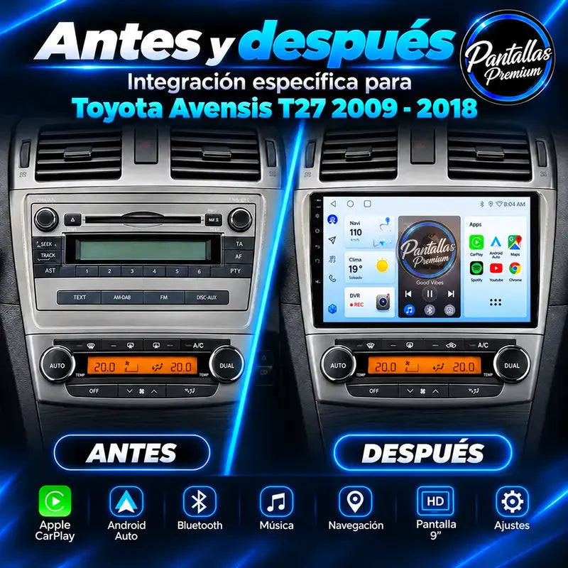Antes y después pantalla Toyota Avensis T27
